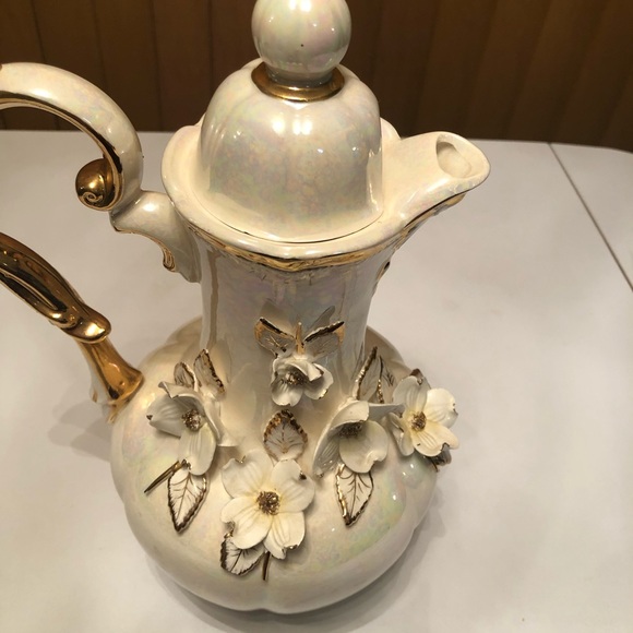 Norcrest Japan GD-17 Exquisite Iridescent vase white gold trim with flowers - Picture 5 of 16